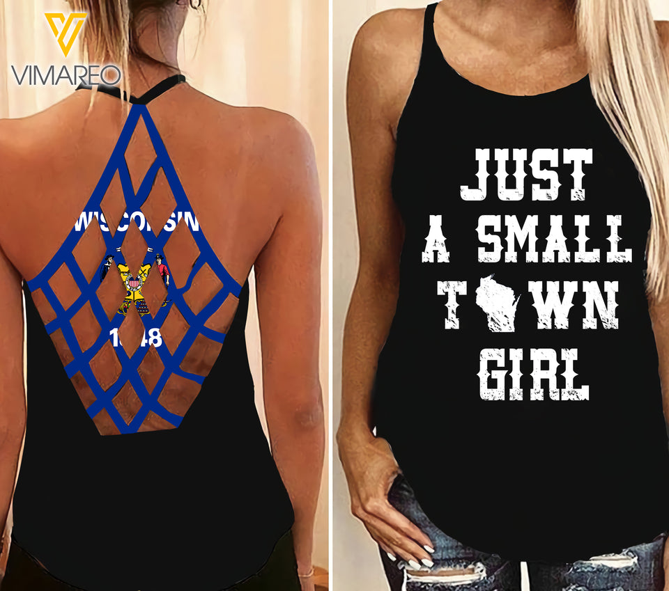 Wisconsin-Just a small town girl  Criss-Cross Open Back Camisole Tank Top