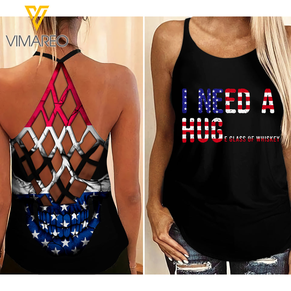 KHMD I NEED A WHISKEY Criss-Cross Tank Top