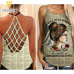 Book Girl Criss-Cross Open Back Camisole Tank Top 1703NGBD