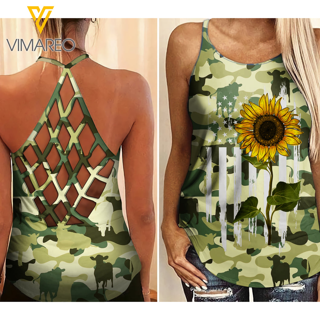 Cow Criss-Cross Open Back Camisole Tank Top MAR-MD16