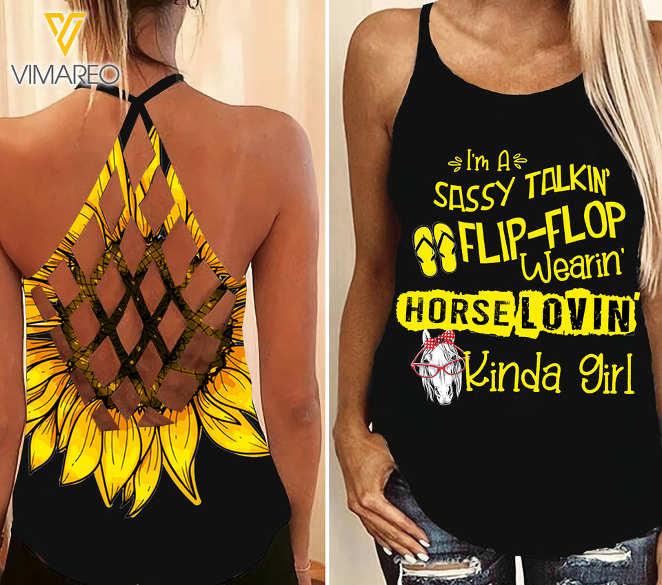 Horse Girl Criss-Cross Open Back Camisole Tank Top ZD1903
