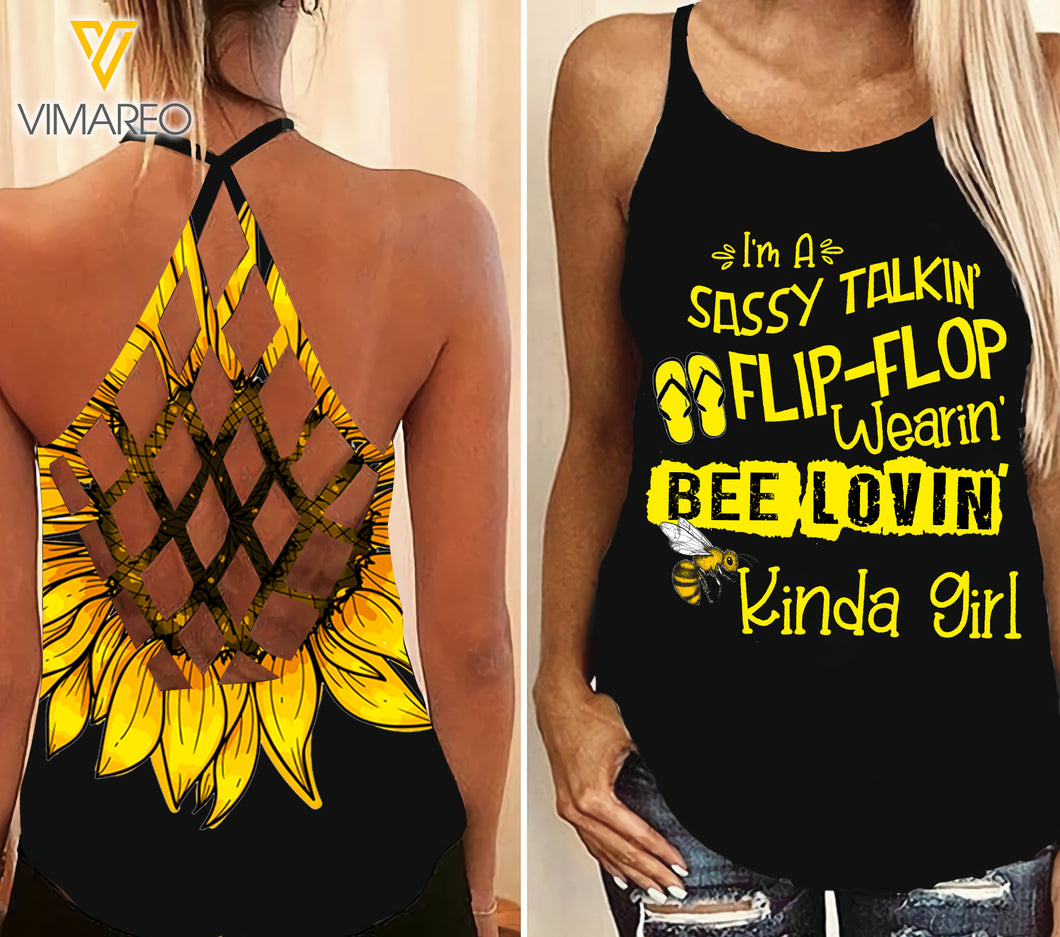 Bee Girl Criss-Cross Open Back Camisole Tank Top ZD1903