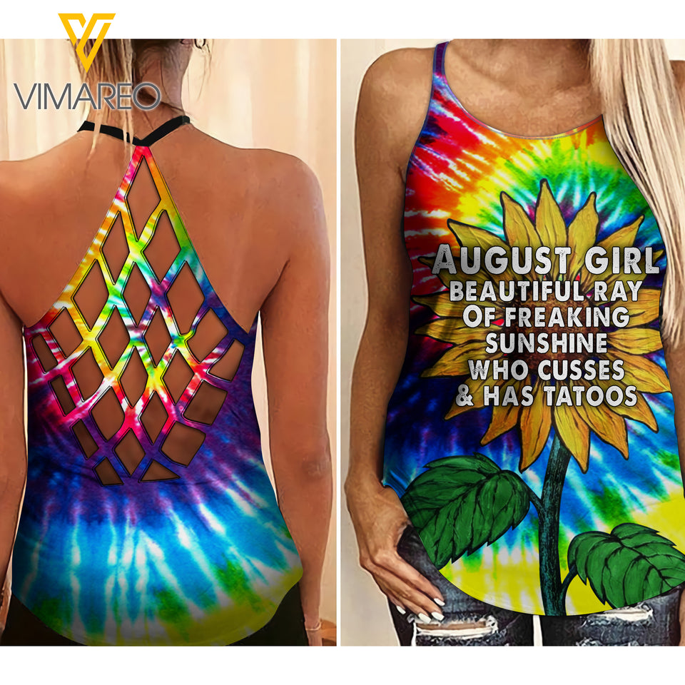 August girl beautyful ray of freaking sunshune Criss-Cross Open Back Camisole Tank Top Legging