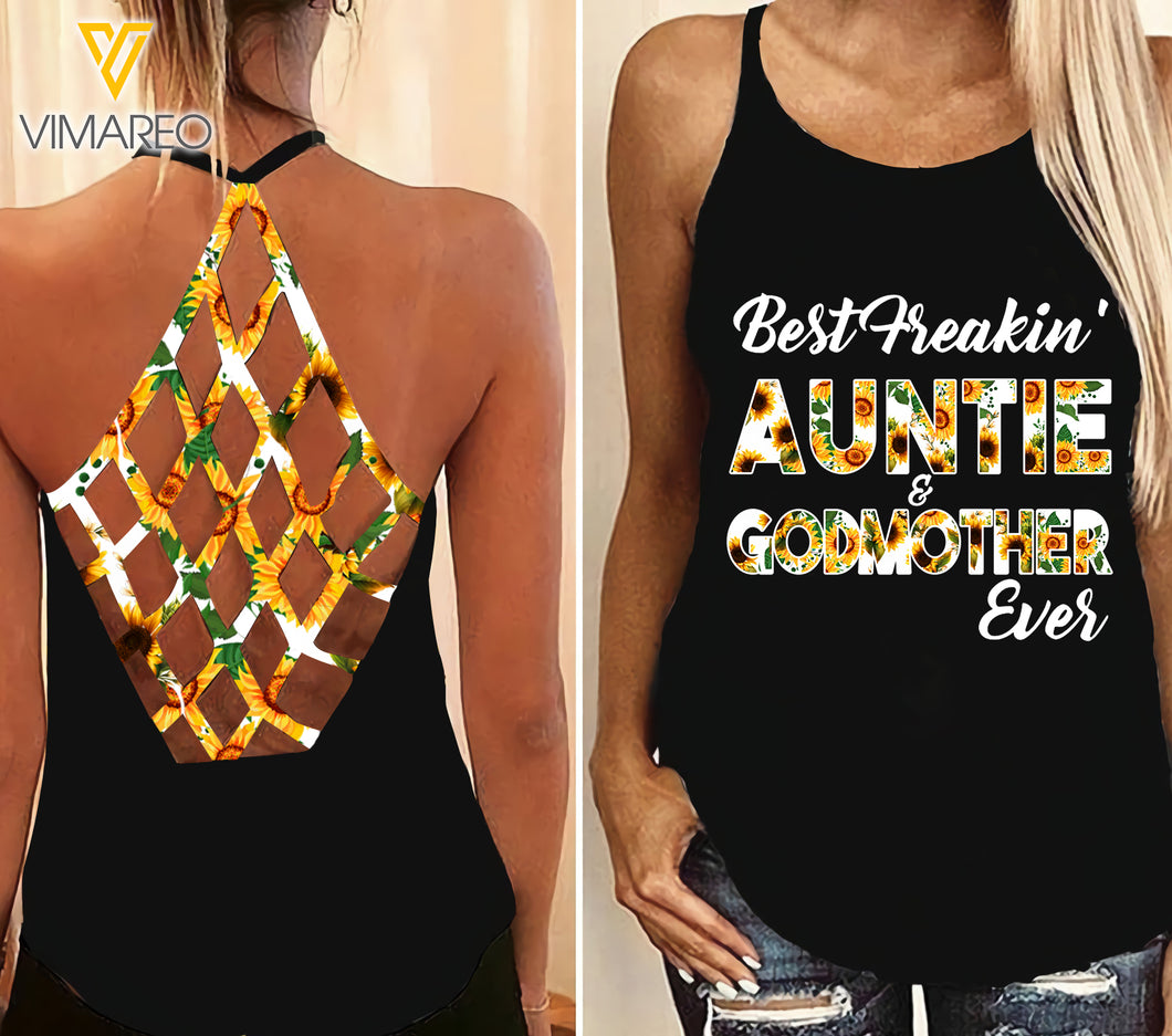 Auntie & Godmother Ever Criss-Cross Open Back Camisole Tank Top MAR-MD13