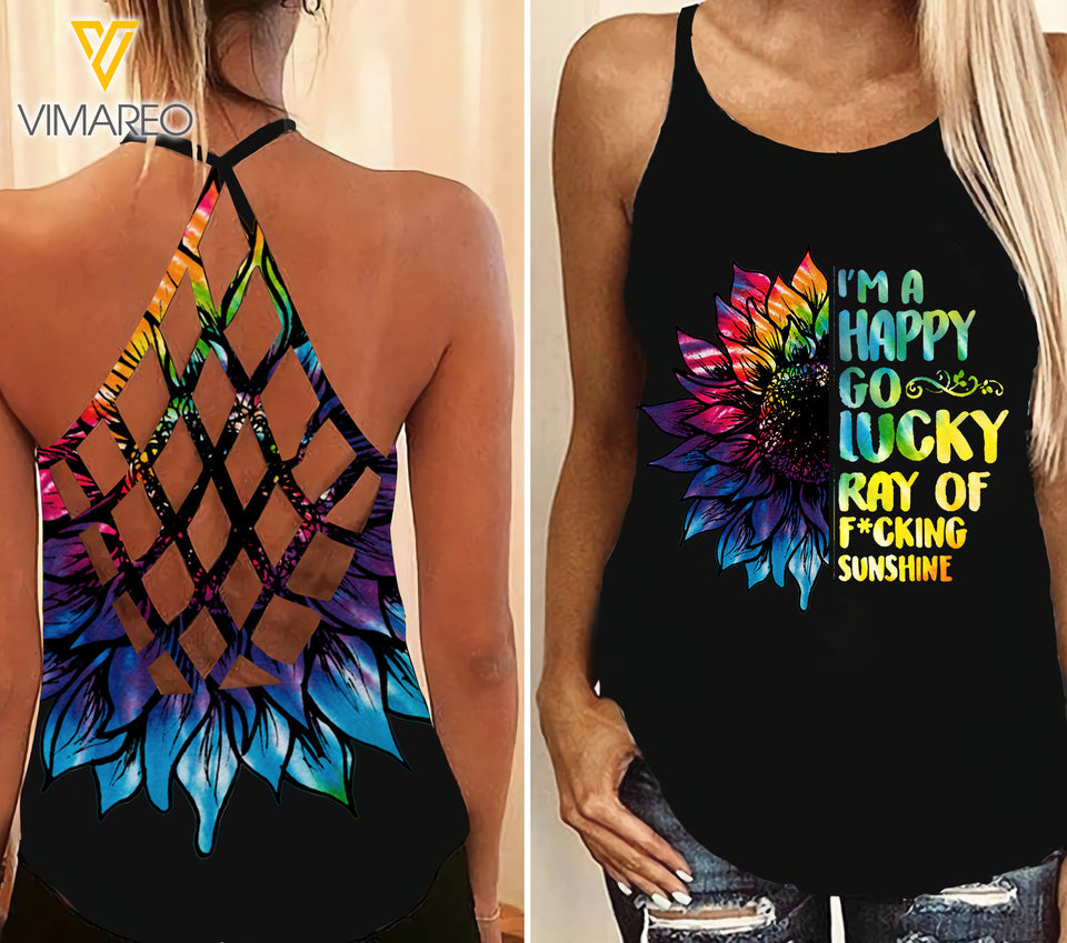Sunflower Criss-Cross Open Back Camisole Tank Top 1503NGBD