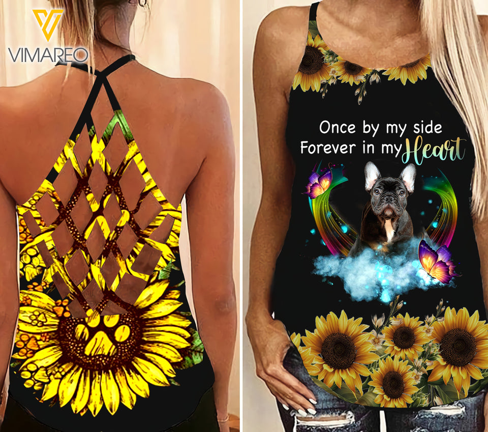 PHN Frenchie Dog Criss-Cross Open Back Camisole Tank Top Legging MAR-MD13