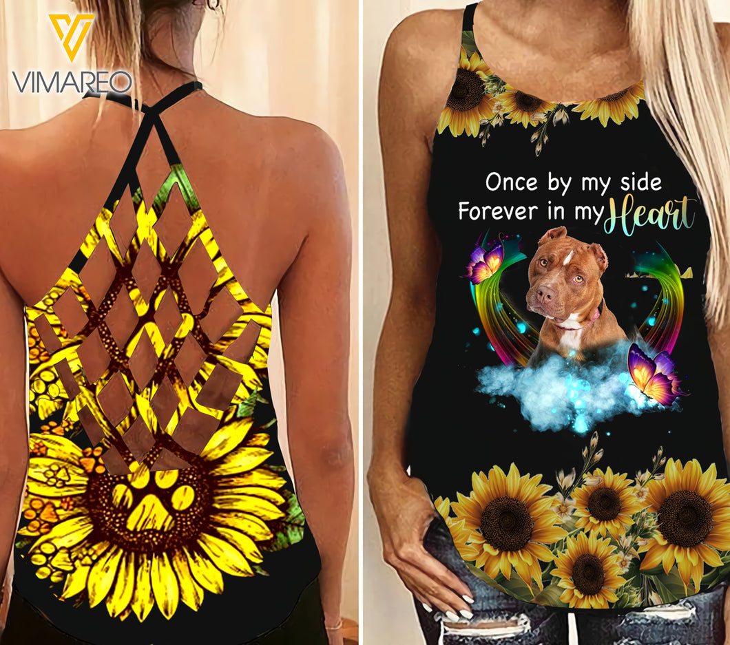 PHN PITBULL DOG Criss-Cross Open Back Camisole Tank Top Legging MAR-MD11