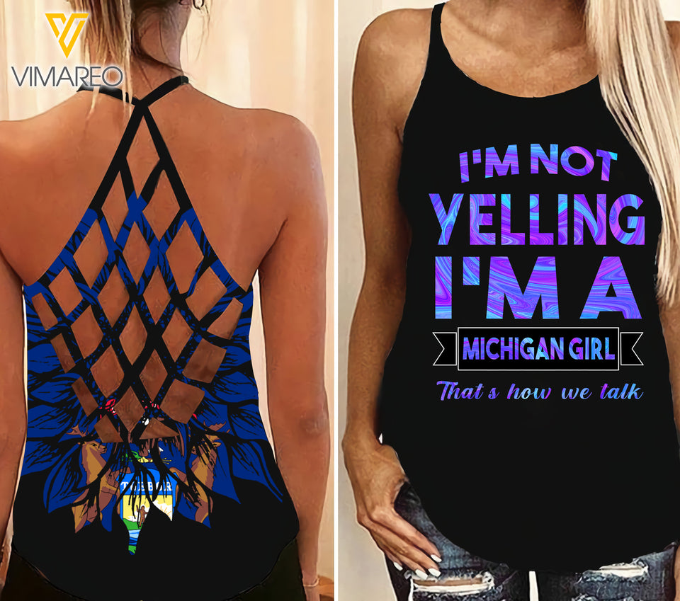 Michigan GIRL Criss-Cross Open Back Camisole Tank Top tl133