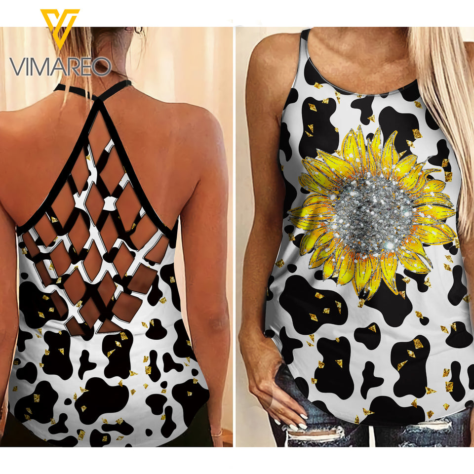 Sunflower Leopard Criss-Cross Open Back Camisole Tank Top KBG