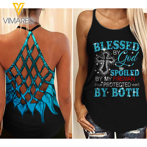 Fireman WIFE Criss-Cross Open Back Camisole Tank Top BLESSED