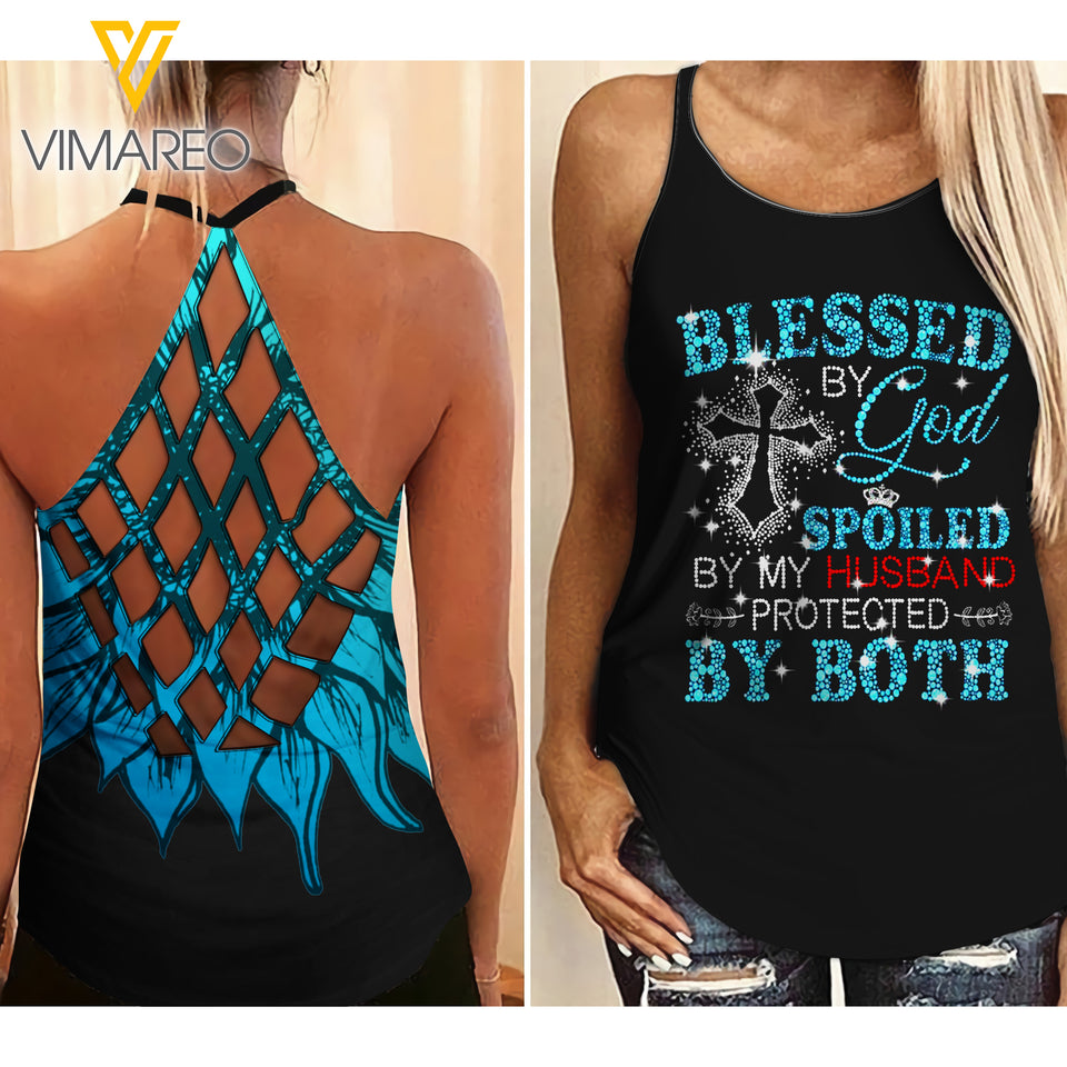 WIFE Criss-Cross Open Back Camisole Tank Top BLESSED