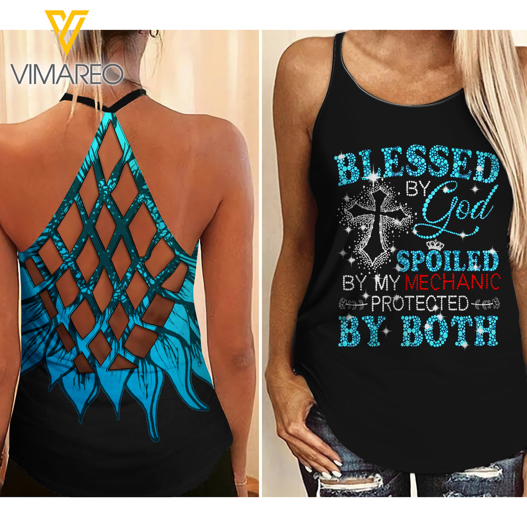 Mechanic WIFE Criss-Cross Open Back Camisole Tank Top BLESSED