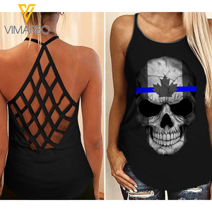 Canada Thin Blue Line Criss-Cross Open Back Camisole Tank Top MAY-MD04