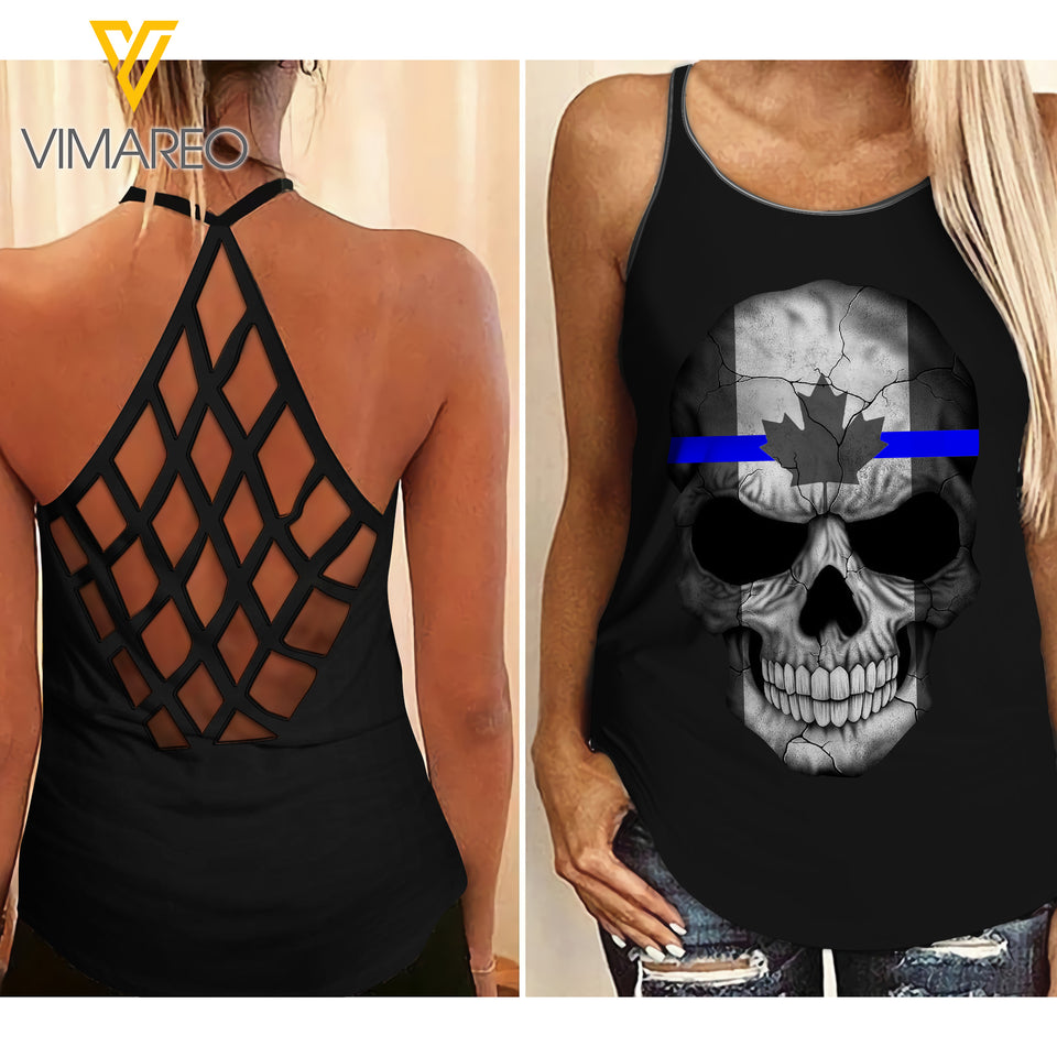 Canada Thin Blue Line Criss-Cross Open Back Camisole Tank Top MAY-MD04
