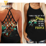 Fishing Cat Criss-Cross Open Back Camisole Tank Top
