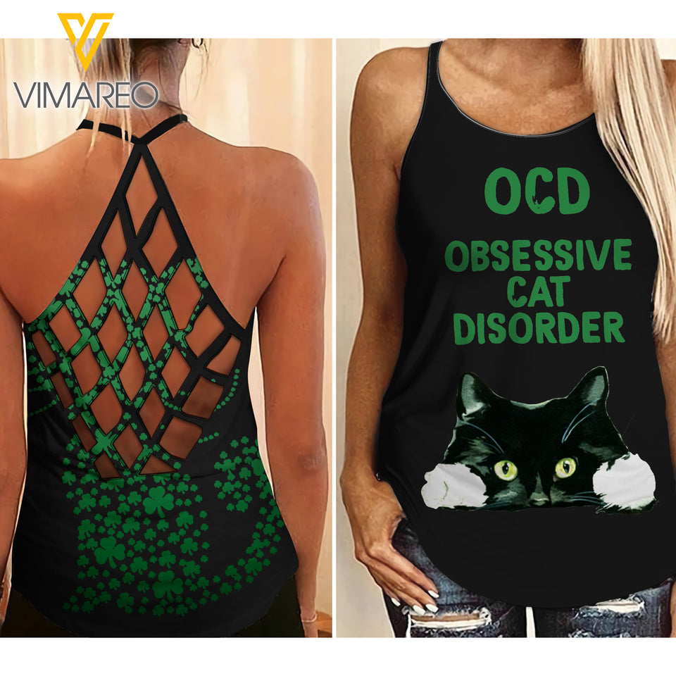 Obsessive Cat Disorder Criss-Cross Open Back Camisole Tank Top