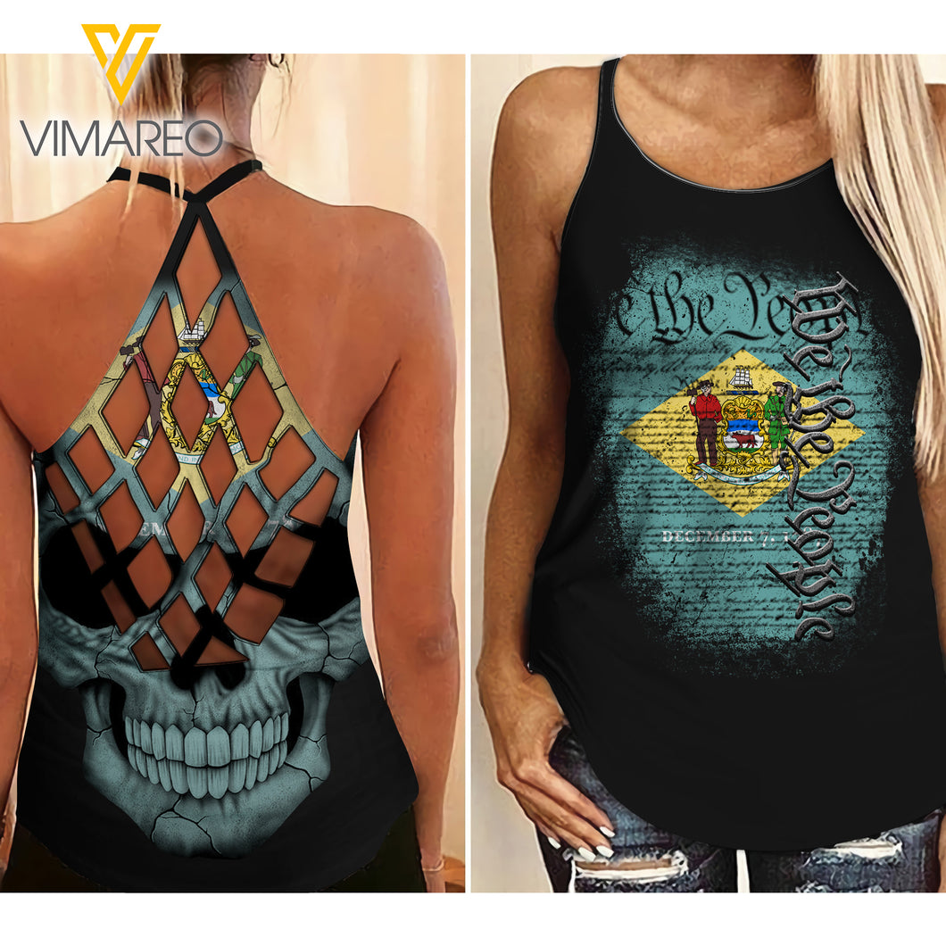 WE THE PEOPLE DELAWARE CRISS-CROSS OPEN BACK CAMISOLE TANK TOP