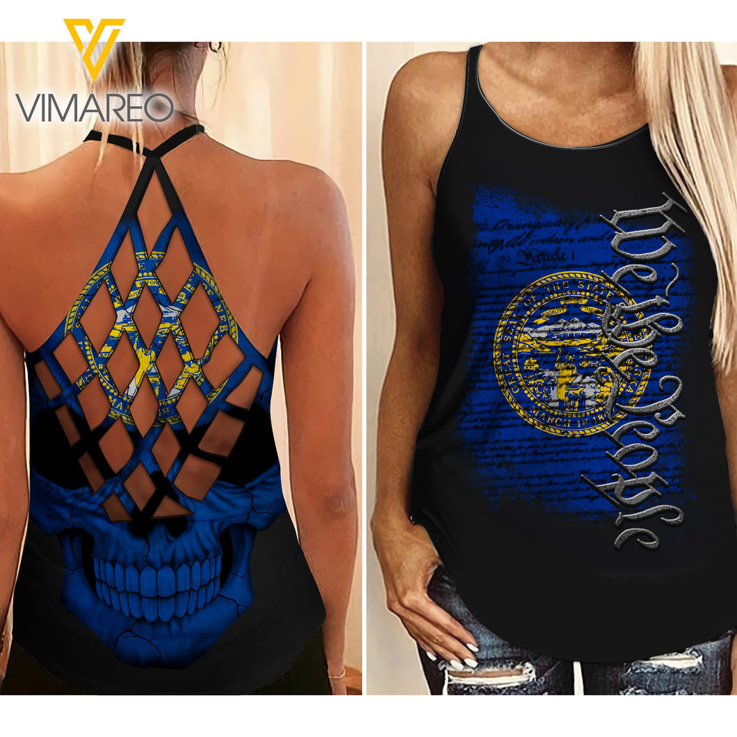 NEBRASKA-WE THE PEOPLE CRISS-CROSS OPEN BACK CAMISOLE TANK TOP