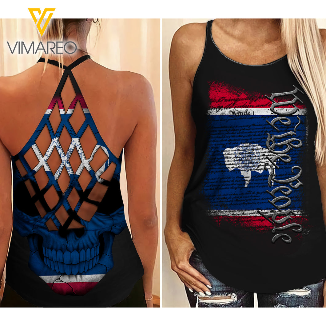 WYOMING-WE THE PEOPLE CRISS-CROSS OPEN BACK CAMISOLE TANK TOP