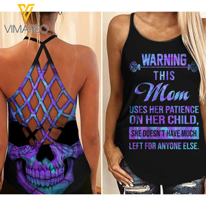 Mom GIRL Criss-Cross Open Back Camisole Tank Top warning