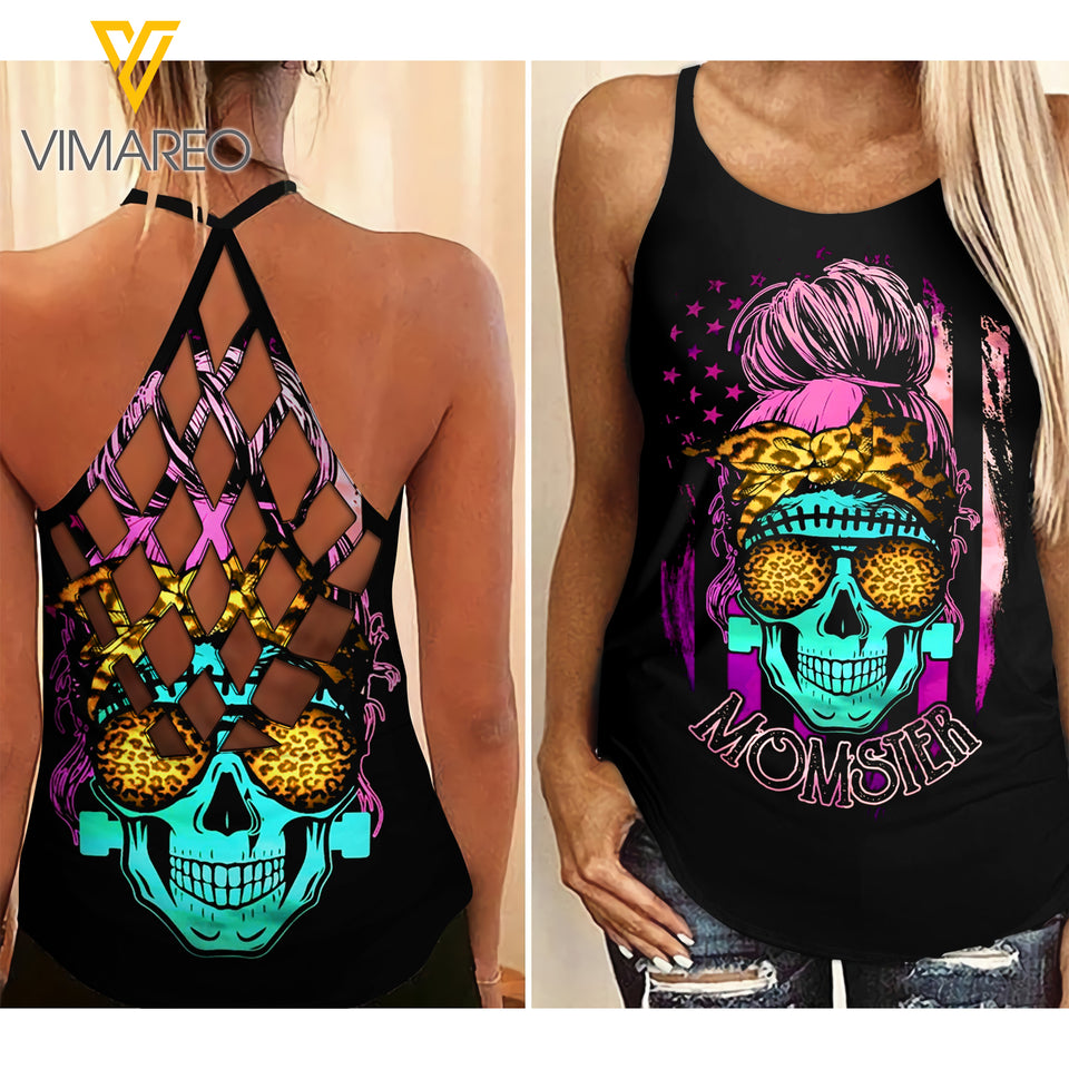 Momster girl Criss-Cross Open Back Camisole Tank Top 2406D