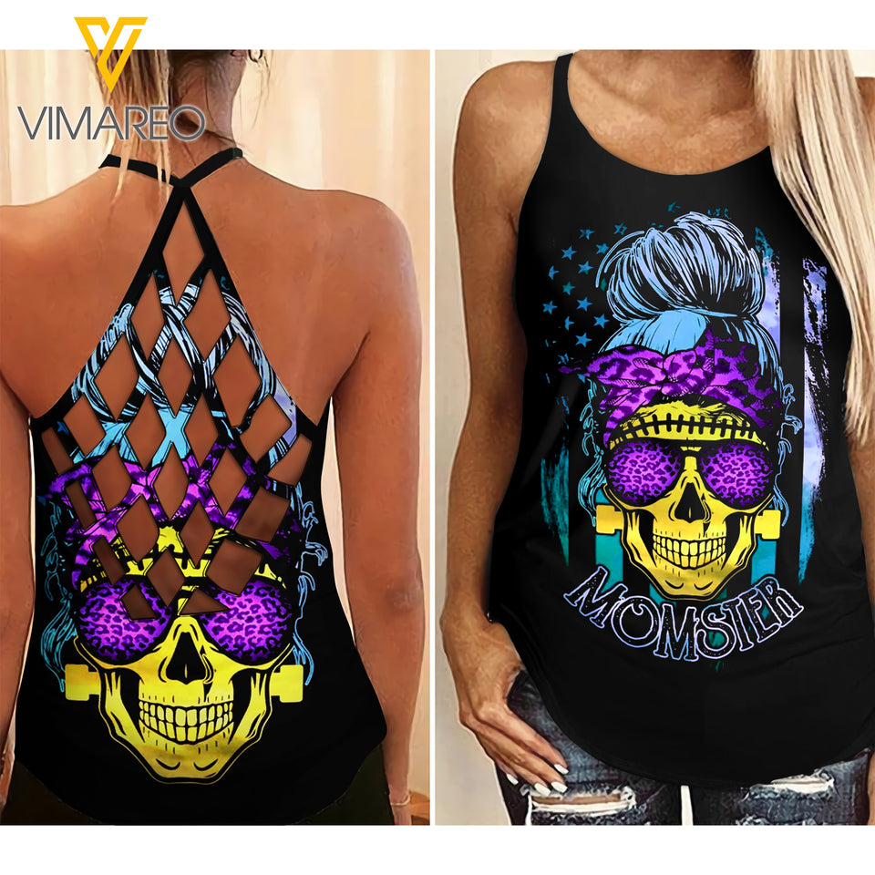 Momster girl Criss-Cross Open Back Camisole Tank Top 2406D