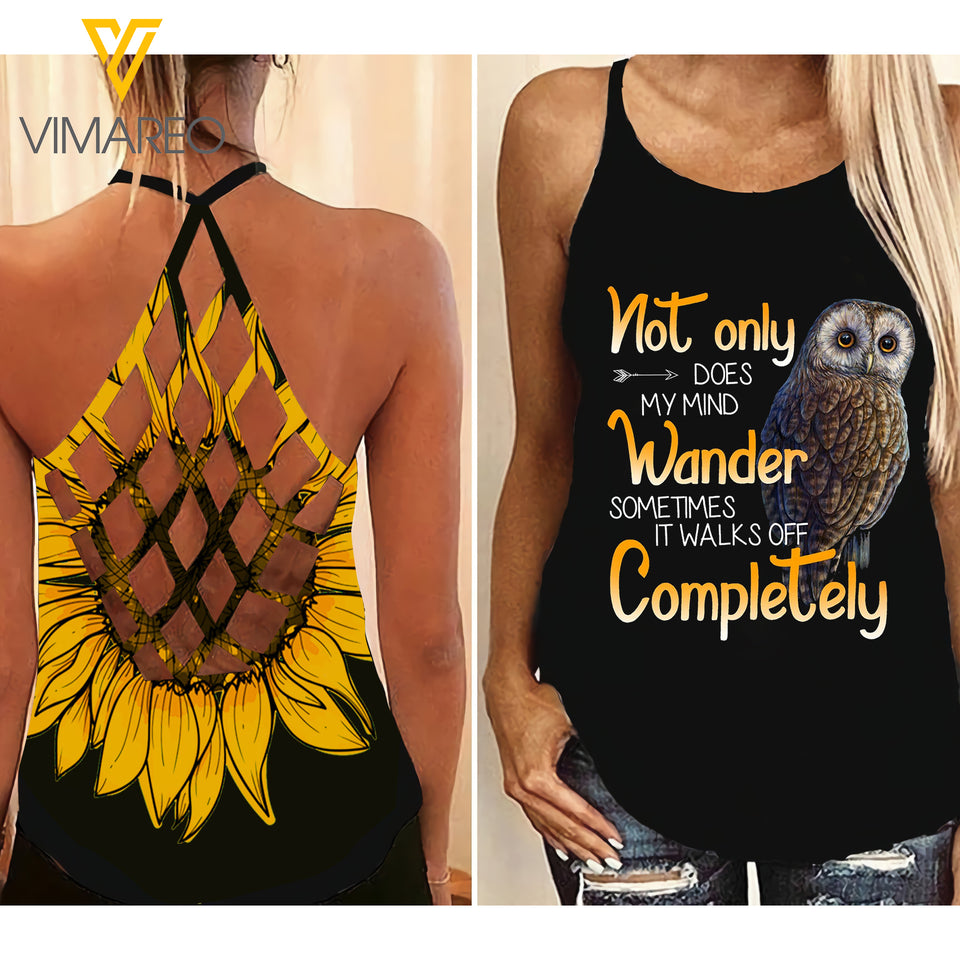 Wander My Mind Owl Criss-Cross Open Back Camisole Tank Top