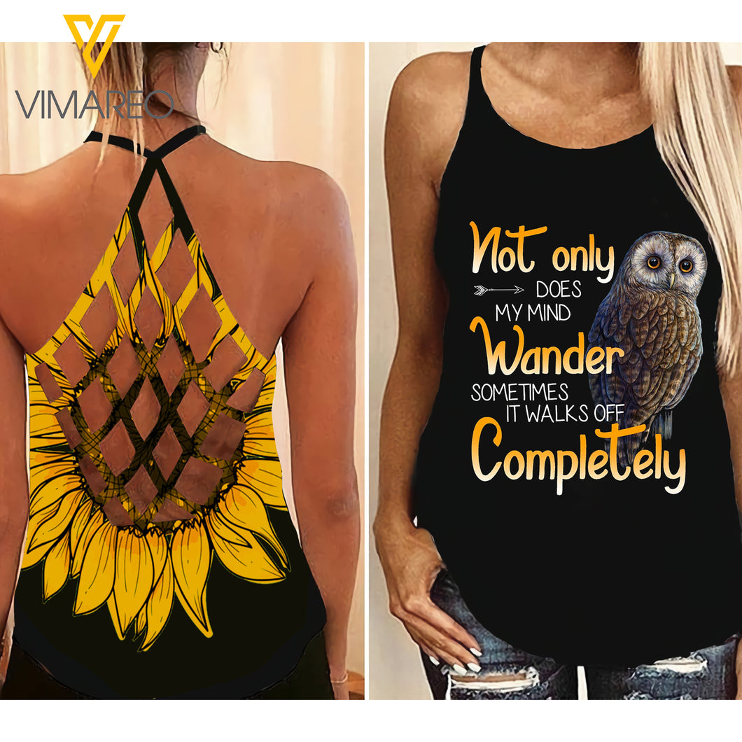 Wander My Mind Owl Criss-Cross Open Back Camisole Tank Top