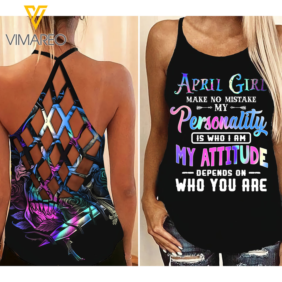 April Girl - My attitude depends on who you are Criss-Cross Open Back Camisole Tank Top VMYY