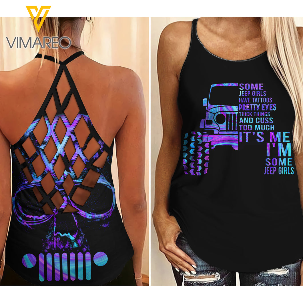 TATOOS JEEP GIRL CRISS-CROSS TANK TOP SKULL