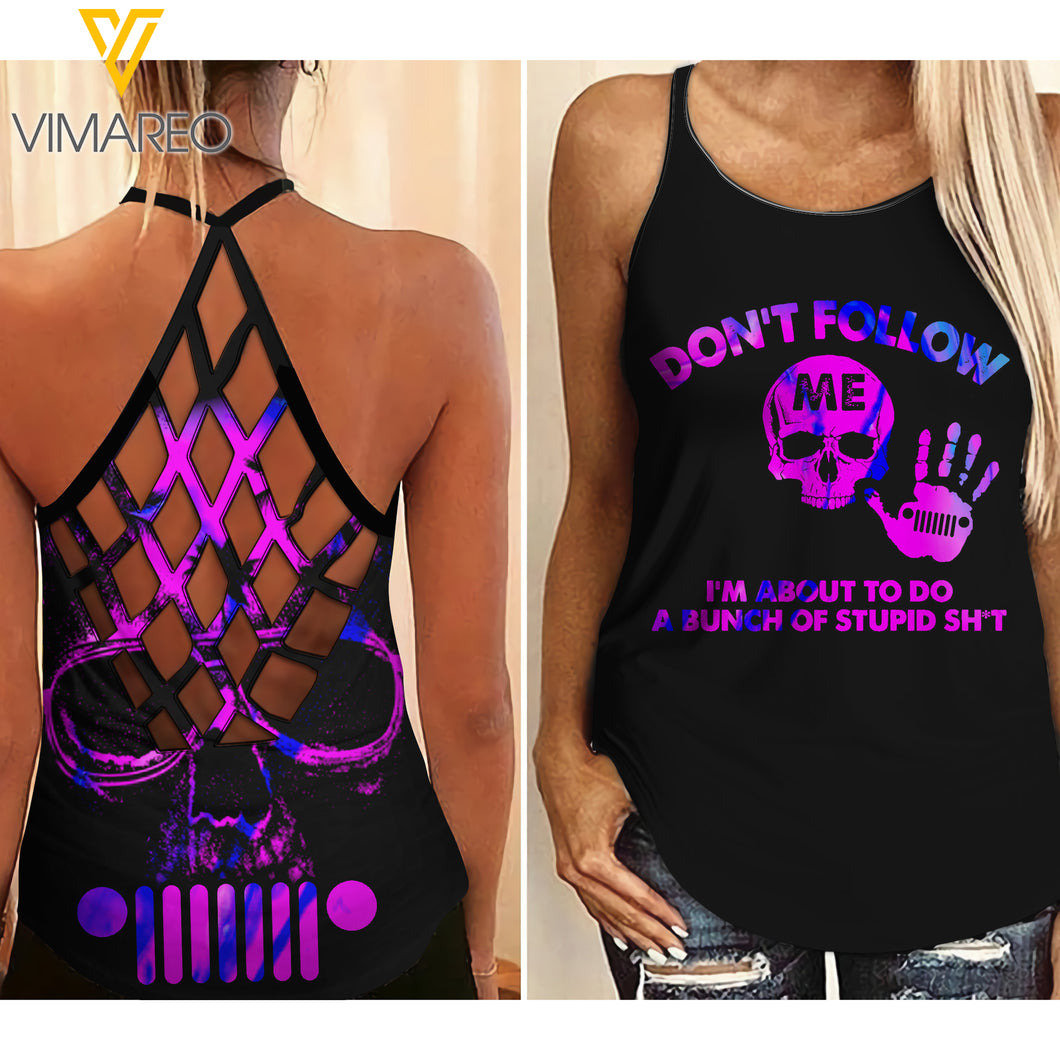 DON'T FOLLOW ME JEEP GIRL CRISS-CROSS TANK TOP SKULL