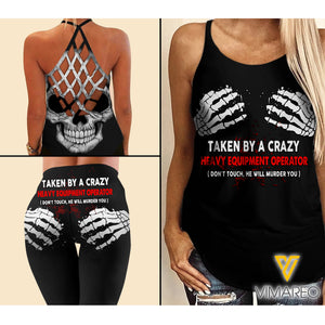Taken by a crazy heavy equipment Criss-Cross Open Back Camisole Tank Top Legging