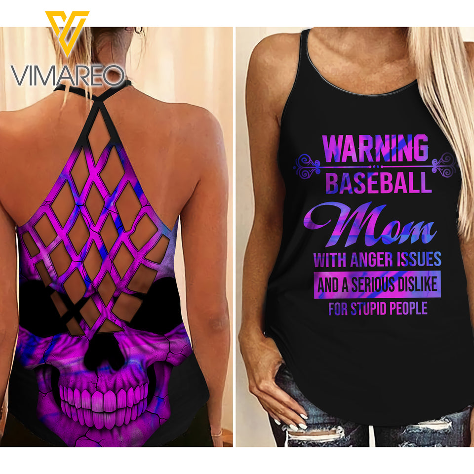 Baseball mom Criss-Cross Open Back Camisole Tank Top Legging