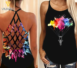 Skydiving Sunflower Criss-Cross Open Back Camisole Tank Top 3 style ZA1503