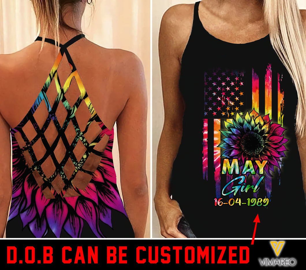 Personalized May Girl Criss-Cross Open Back Camisole Tank Top MAR-MD24