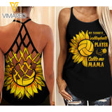 VOLLEYBALL MAMA SUNFLOWER CRISS-CROSS TANK TOP