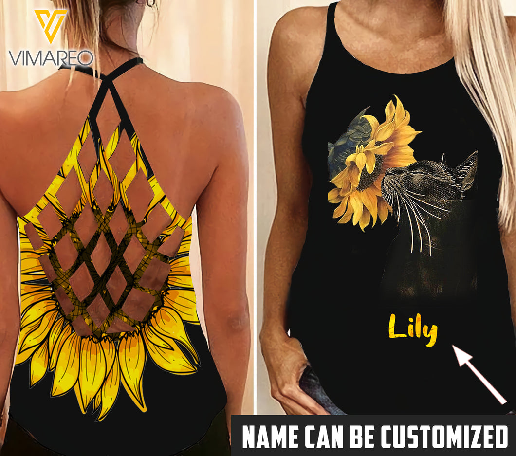KA SUNFLOWER CAT Criss-Cross Tank Top
