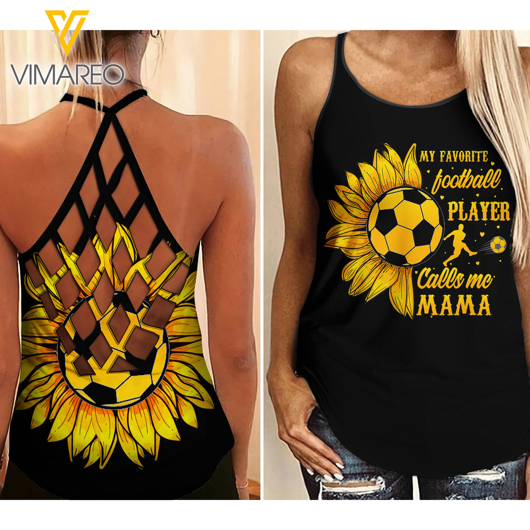 FOOTBALL MAMA SUNFLOWER CRISS-CROSS TANK TOP