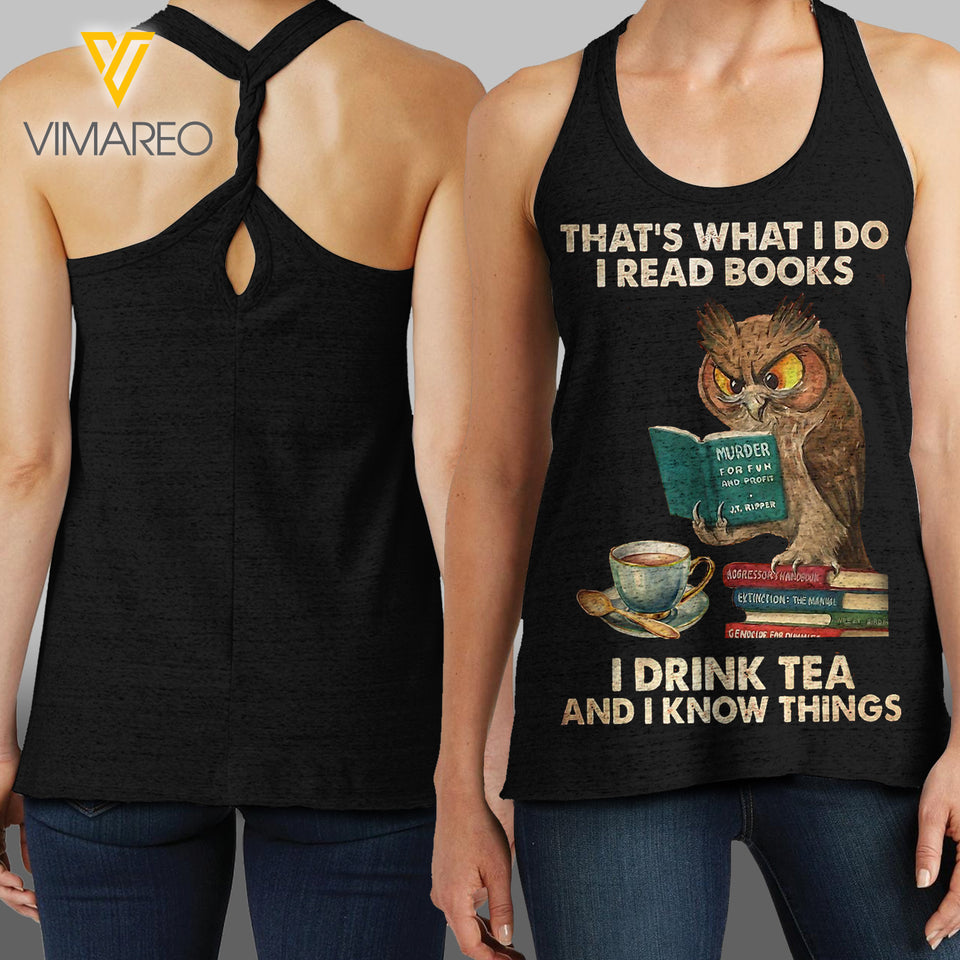 Owl with Books Lady Cosmic Twisted Back Tank