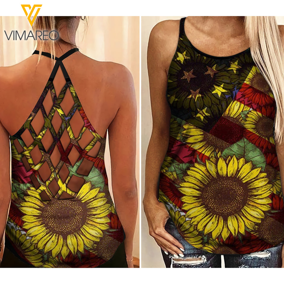 KHMD SUNFLOWER 4TH OF JULY Girl Criss-Cross Tank Top 0505