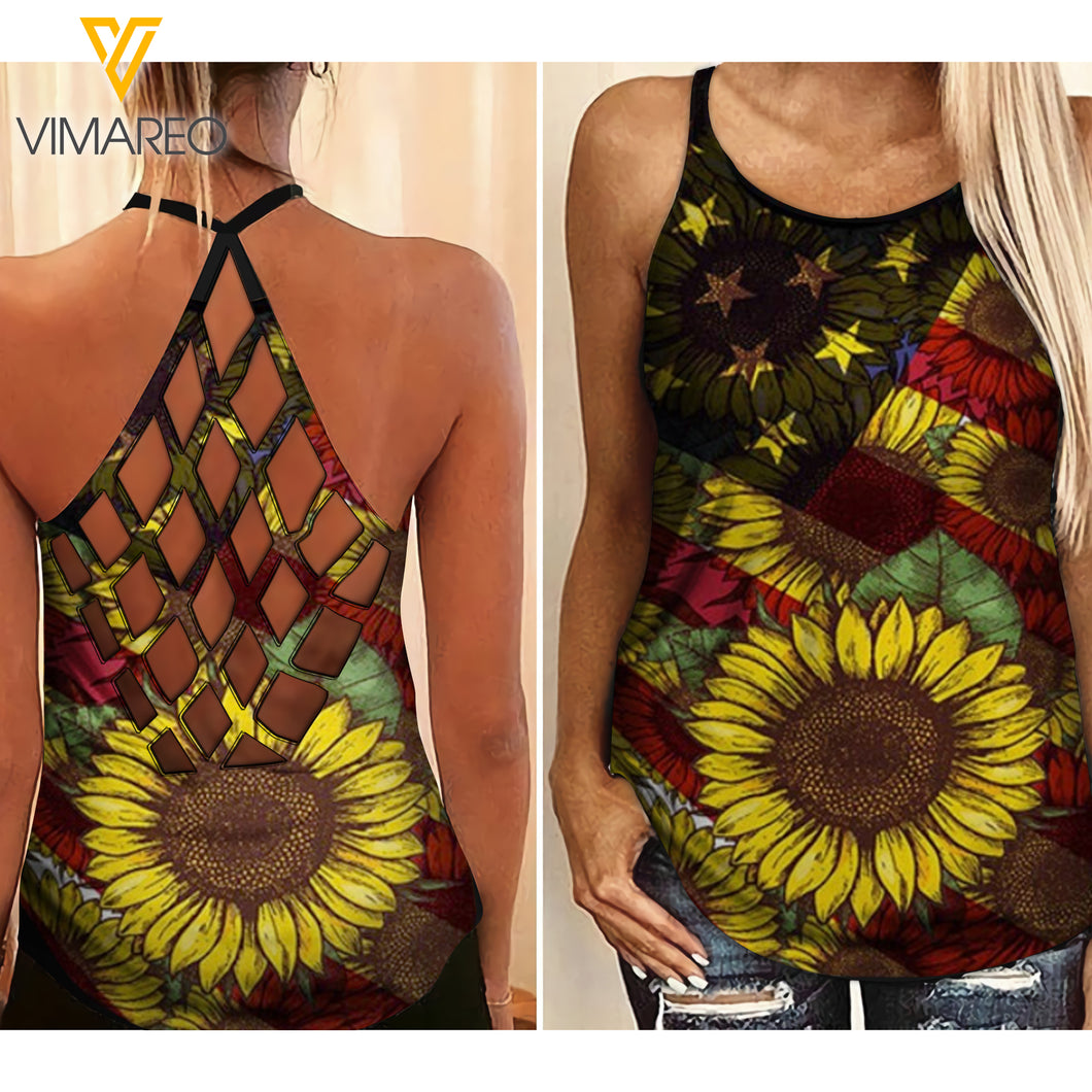 KHMD SUNFLOWER 4TH OF JULY Girl Criss-Cross Tank Top 0505