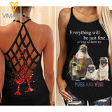 Pugs And Wine Criss-Cross Open Back Camisole Tank Top