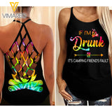 DRUNK CAMPING FRIEND FAULT CRISS-CROSS OPEN BACK CAMISOLE TANK TOP