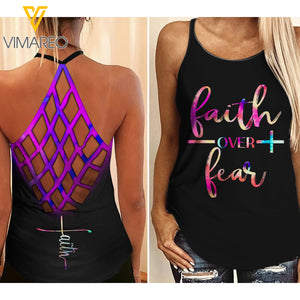 Faith Over Fear Criss-Cross Open Back Camisole Tank Top MAR-MQ23