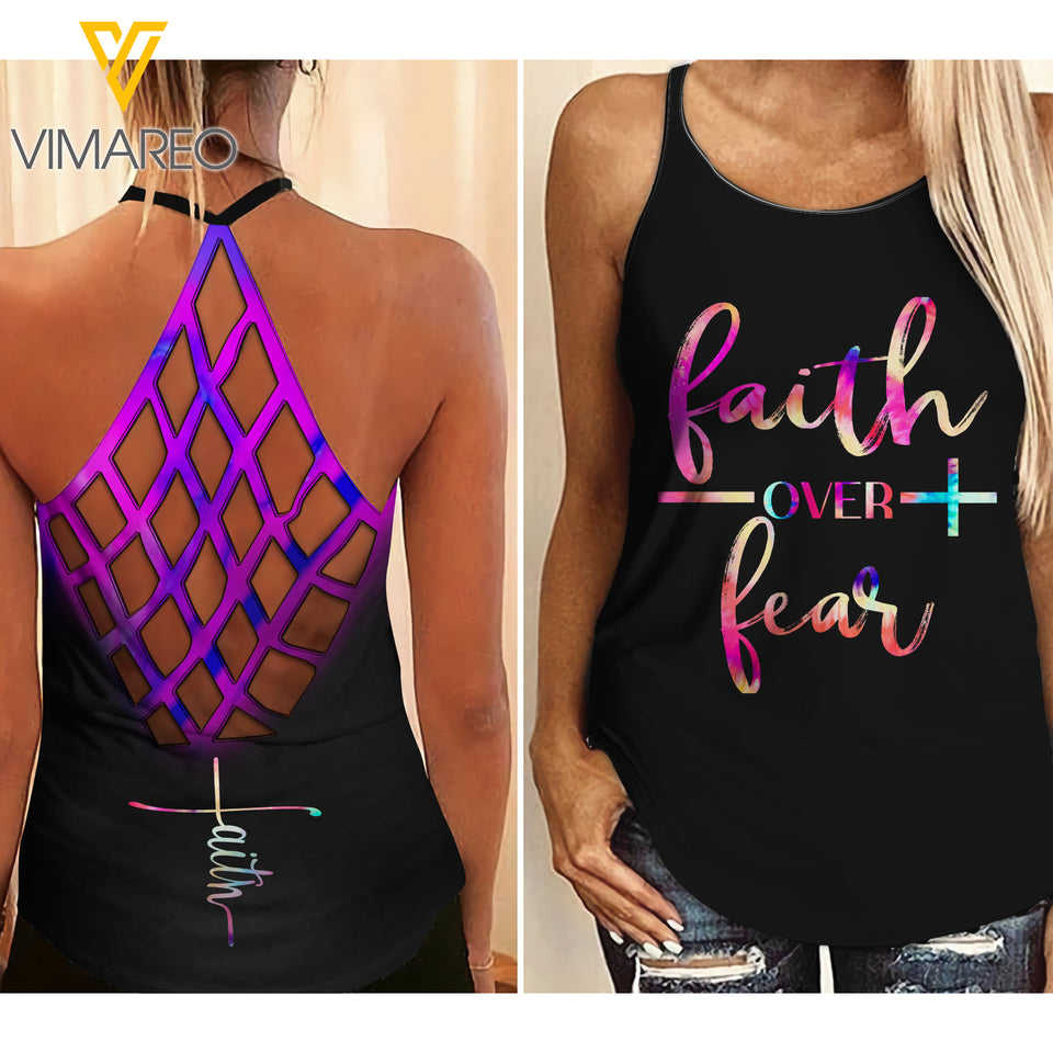 Faith Over Fear Criss-Cross Open Back Camisole Tank Top MAR-MQ23