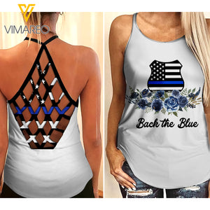 Police girl Criss-Cross Open Back Camisole Tank Top 1304NGBMQ