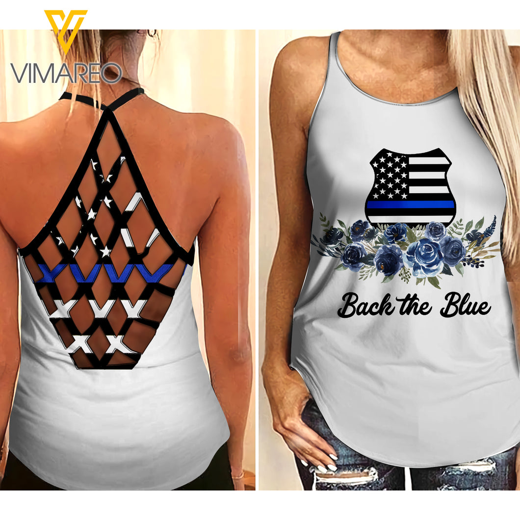 Police girl Criss-Cross Open Back Camisole Tank Top 1304NGBMQ