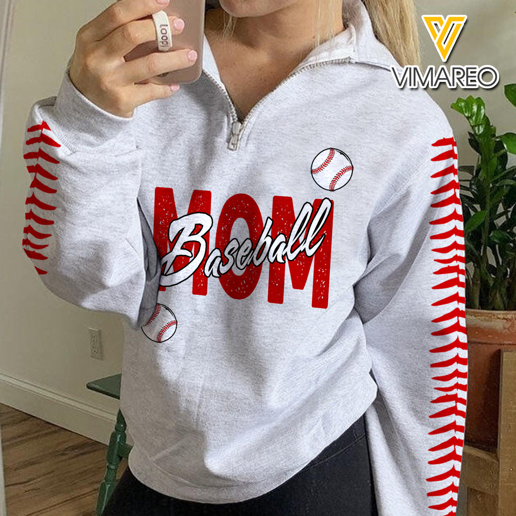 BASEBALL MOM SWEATSHIRT WITH HALF ZIP PRINTED TNMA2209