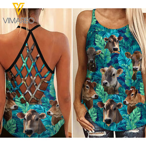 Jersey Cattle Hawaii Criss-Cross Open Back Camisole Tank Top AUG-HQ31