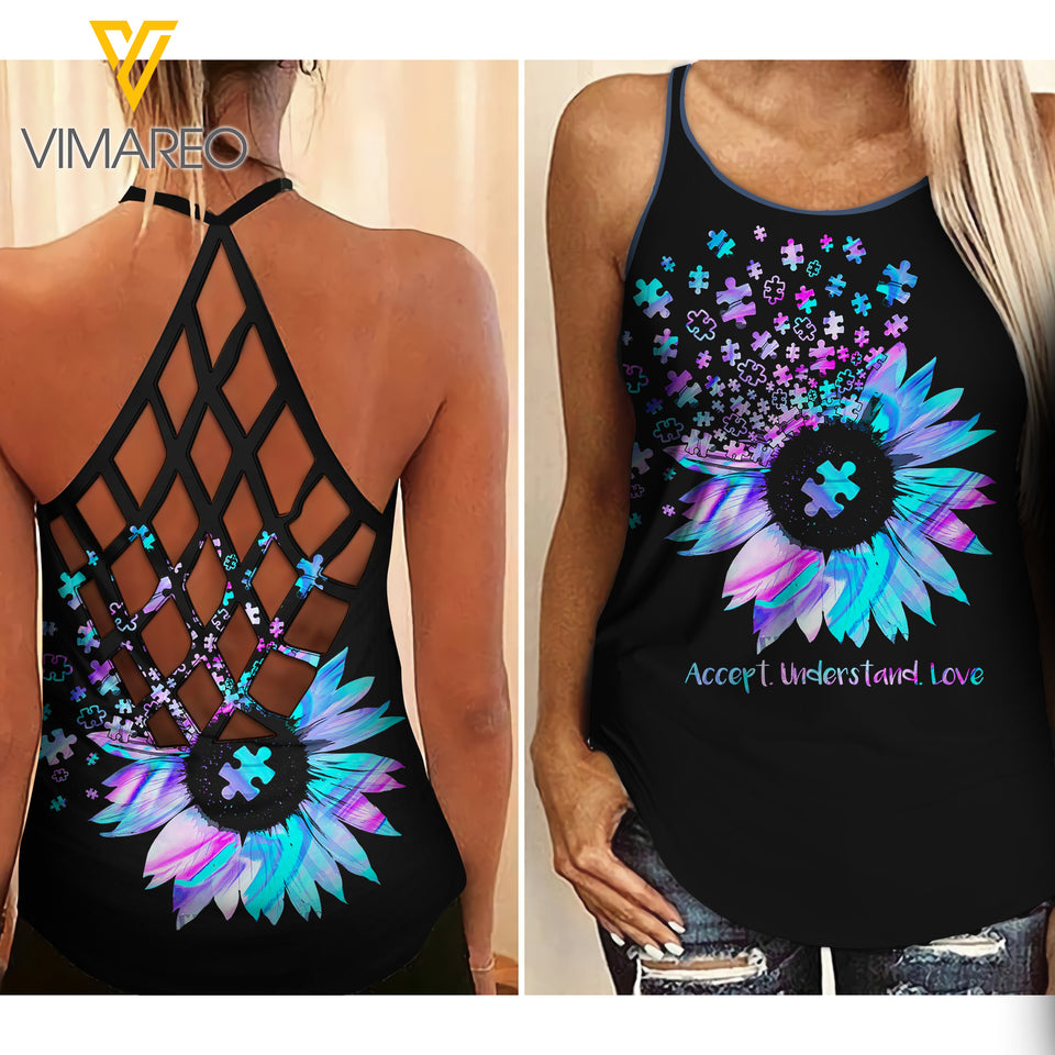Autism Criss-Cross Open Back Camisole Tank Top AMLTC